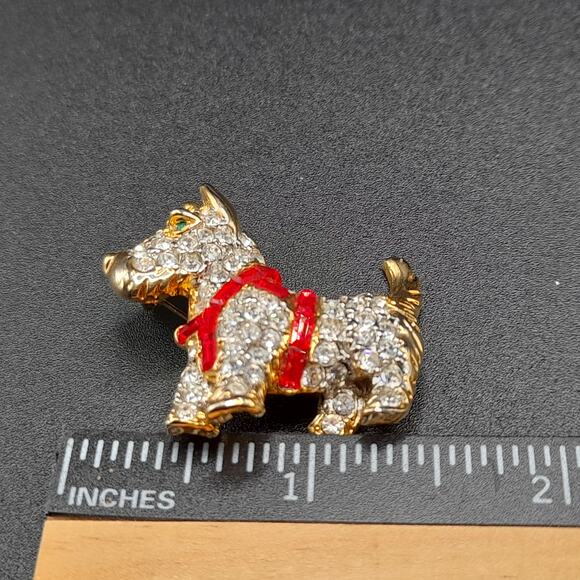 Vintage Scottie Terrier Dog Brooch, Red Clear Rhinestones, 80s Vintage Jewelry - Picture 8 of 9